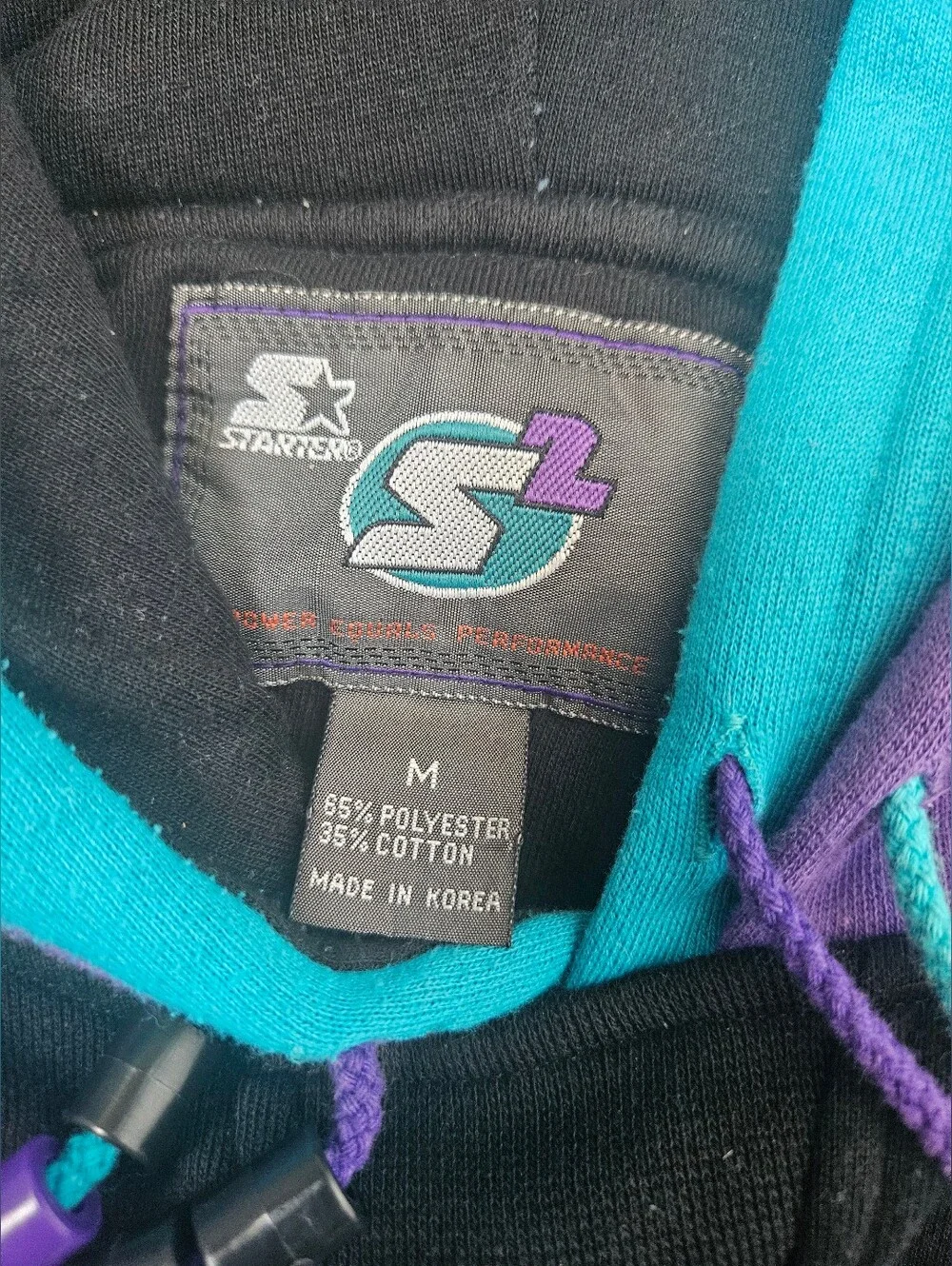 Rare Vintage 80s 90s Starter Color Block Hoodie Black Teal & Purple Size Medium